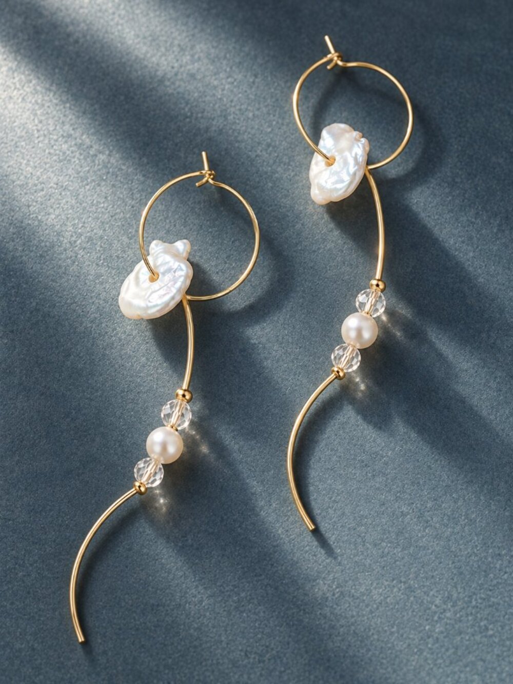 Anthropologie Pearl Crystal Linear Drop Hoop Earrings NEW